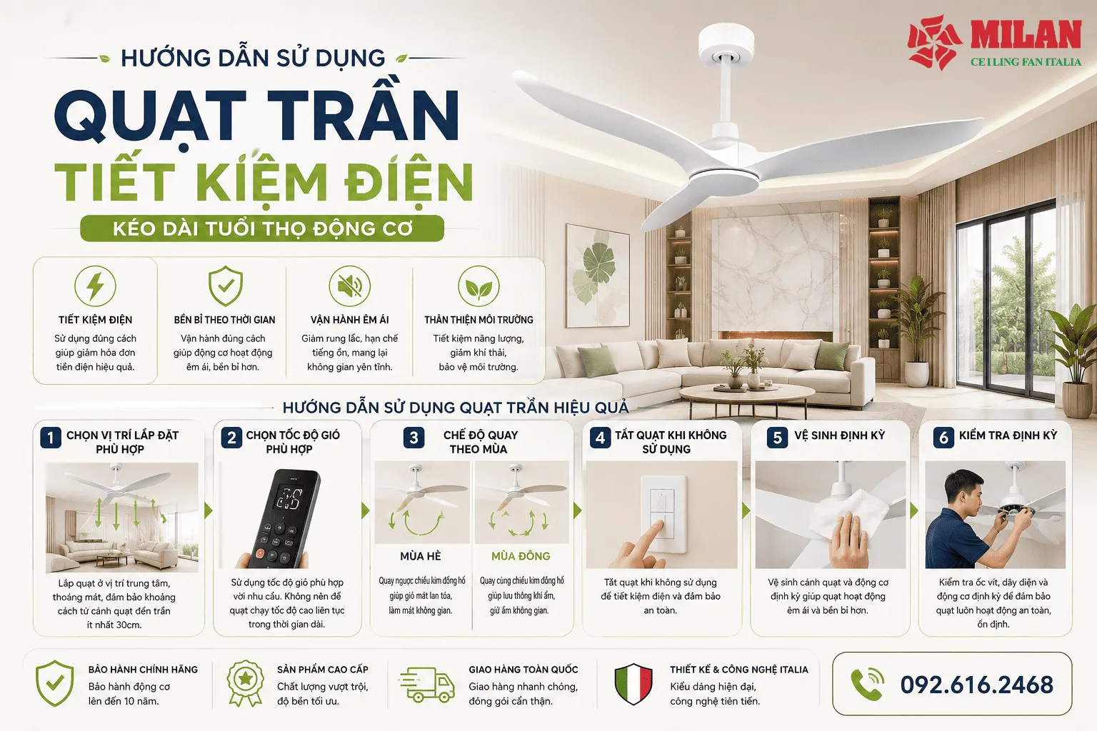Sử dụng quạt trần đèn tiết kiệm điện